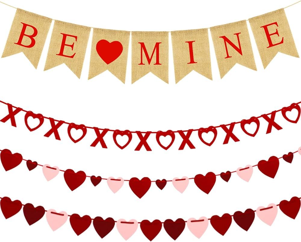 4Pcs Valentines Day Decorations Set No DIY Required BE MINE Love Heart XO Garlands Banner for Hom... | Amazon (US)