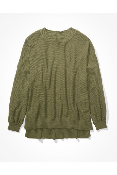 AE Oversized Crew Neck Sweater Women's Olive XXS | American Eagle Outfitters (US & CA)
