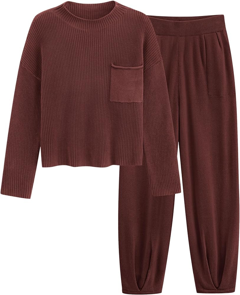 PRETTYGARDEN Women's Winter 2 Piece Sweater Set Casual Pullover Top High Waisted Sweatpants Track... | Amazon (US)