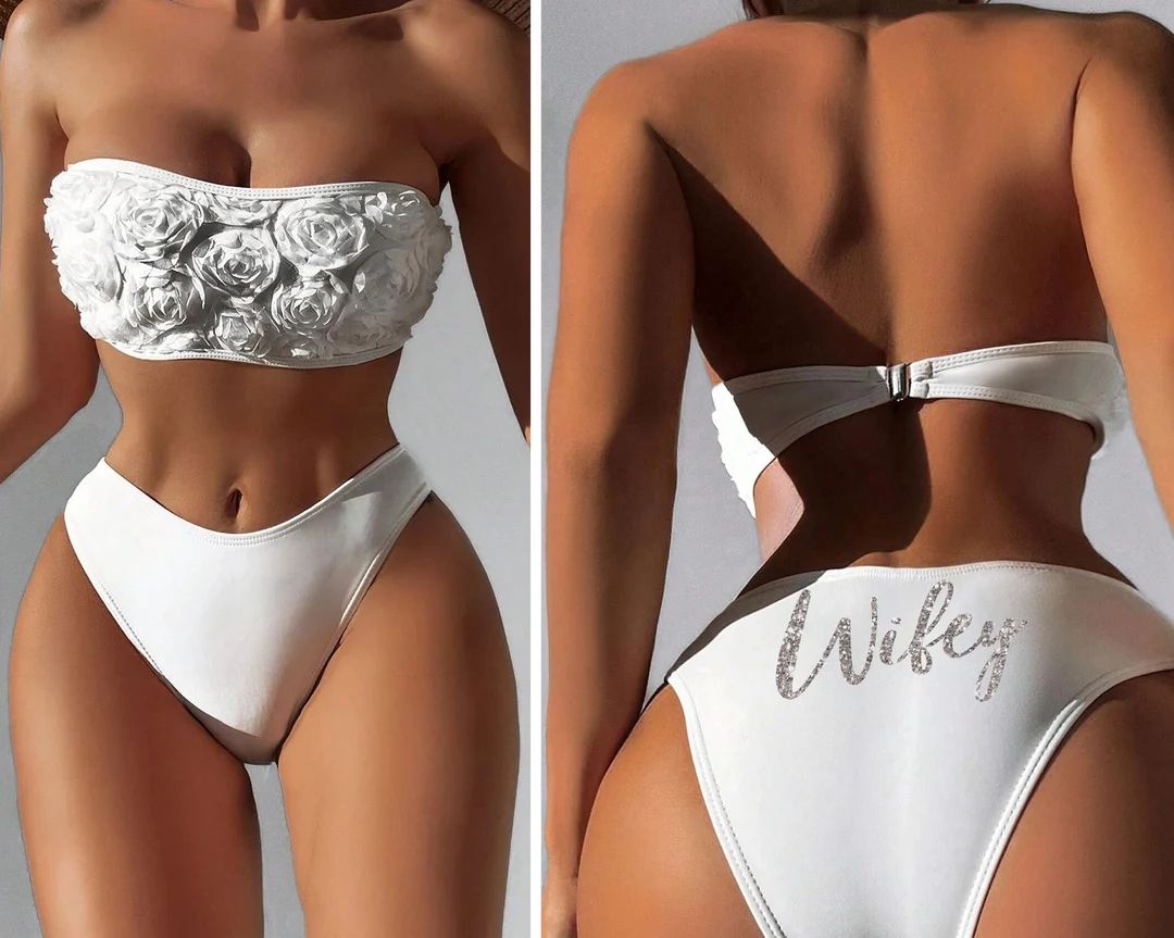 Honeymoon Bikini Wifey Two Piece Swimsuit Bride Swimwear Bride Bikini Honeymoon Swimsuit Bride Co... | Etsy (US)