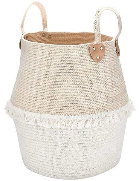 Rope Basket Woven Storage Basket - Laundry Basket Large 16 x 15 x 15 Inches Cotton Blanket Organi... | Amazon (US)