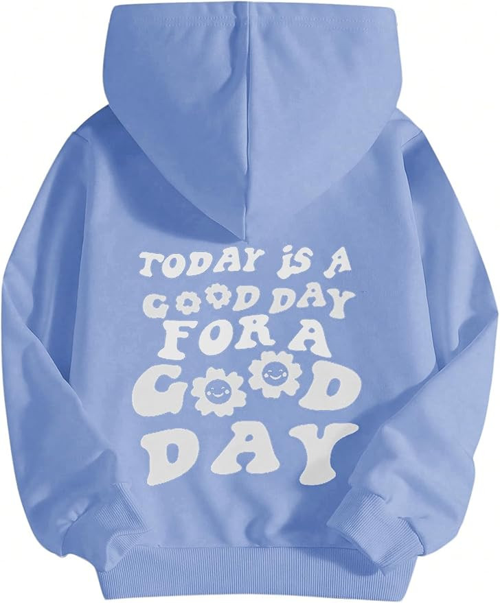 COZYEASE Girls' Letter Graphic Print Cute Hoodies Long Sleeve Pullover Hoodie Sweatshirt | Amazon (US)