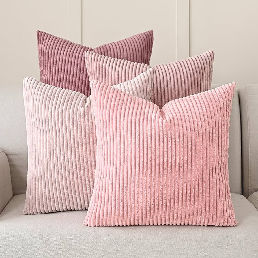 Volcanics Set of 4 Pink Corduroy Decorative Couch Throw Pillow Covers 20x20 Inch, Valentine's Day... | Amazon (US)