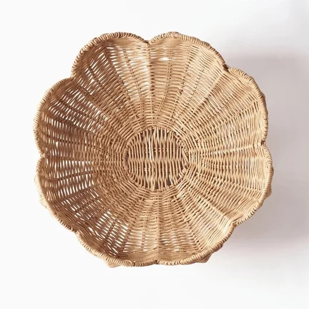 Blue Woven Rattan Pedestal Bowl with Scalloped Edges, Decorative Easter Centerpiece Bowl for Table Storage and Home Decor | Walmart (US)