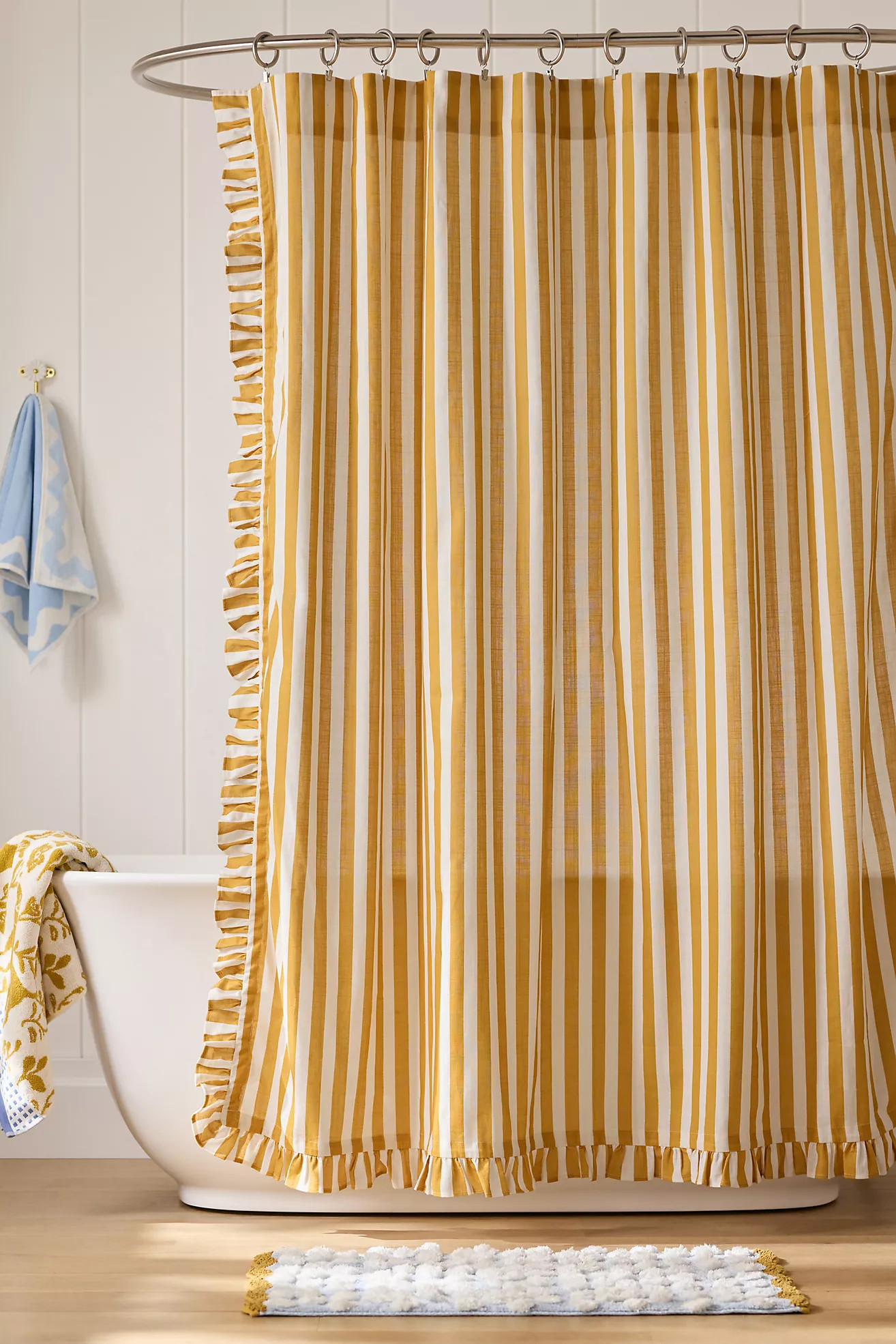 Maeve Organic Cotton Ruffled Stripe Shower Curtain | Anthropologie (US)