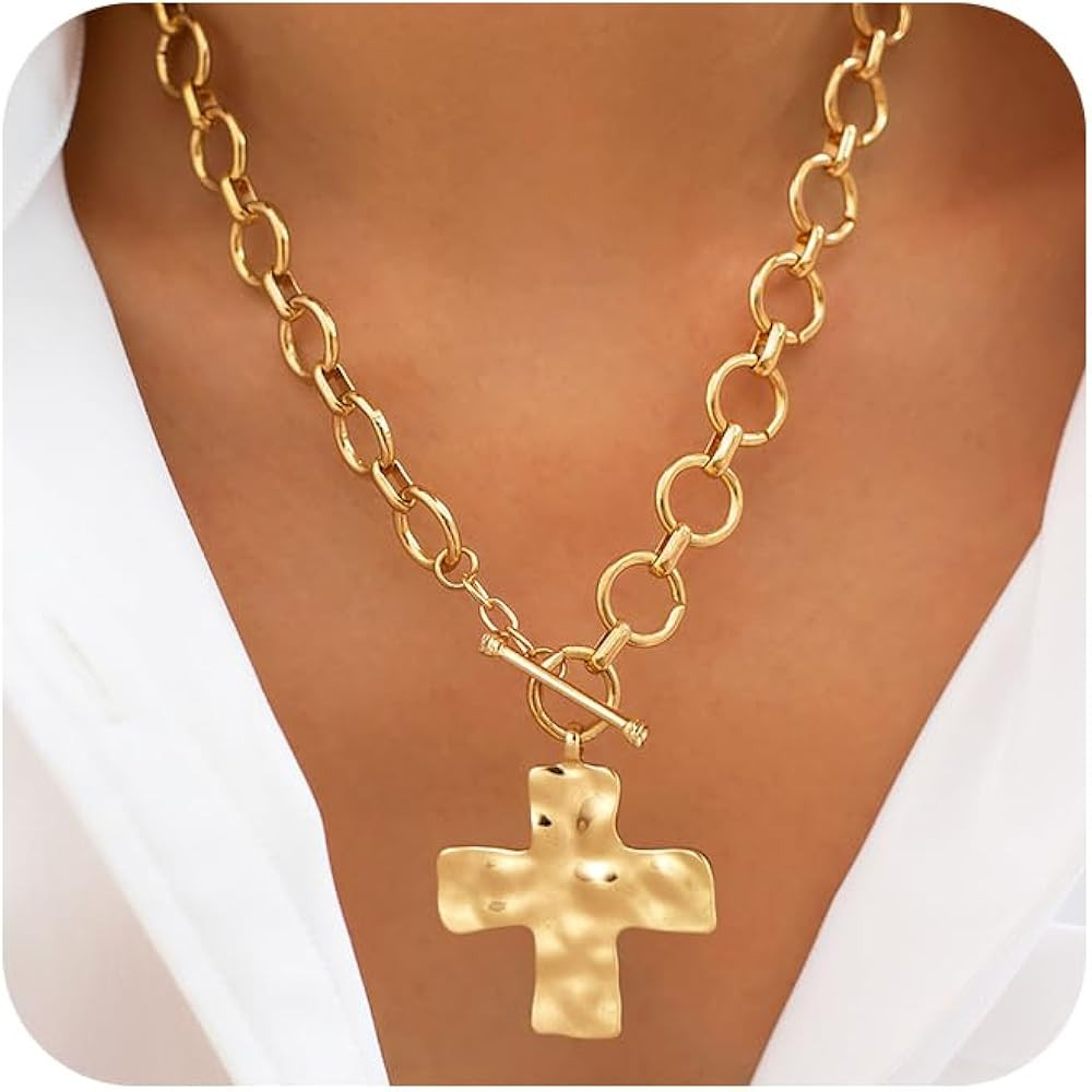 CHESKY Chunky Gold Necklace for Women, Trendy 14K Gold Plated Paperclip Chain Necklace Thick Cros... | Amazon (US)