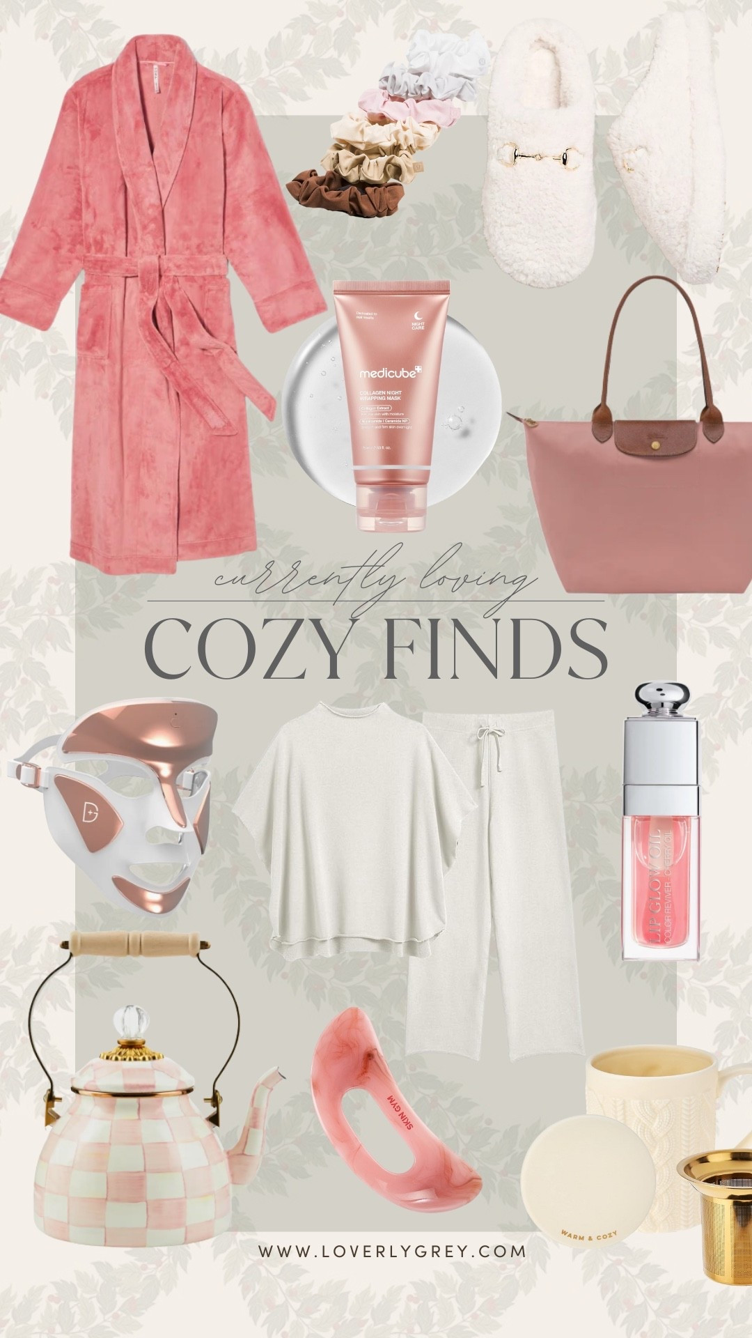 Cozy finds I’m currently loving! For at home I love hanging around in the lounge set from Amazon and soft pink robe! While making tea with the McKenzie Childs kettle I’ll wear my red light mask to rejuvenate the skin! 

#LTKGiftGuide #LTKHoliday #LTKSeasonal