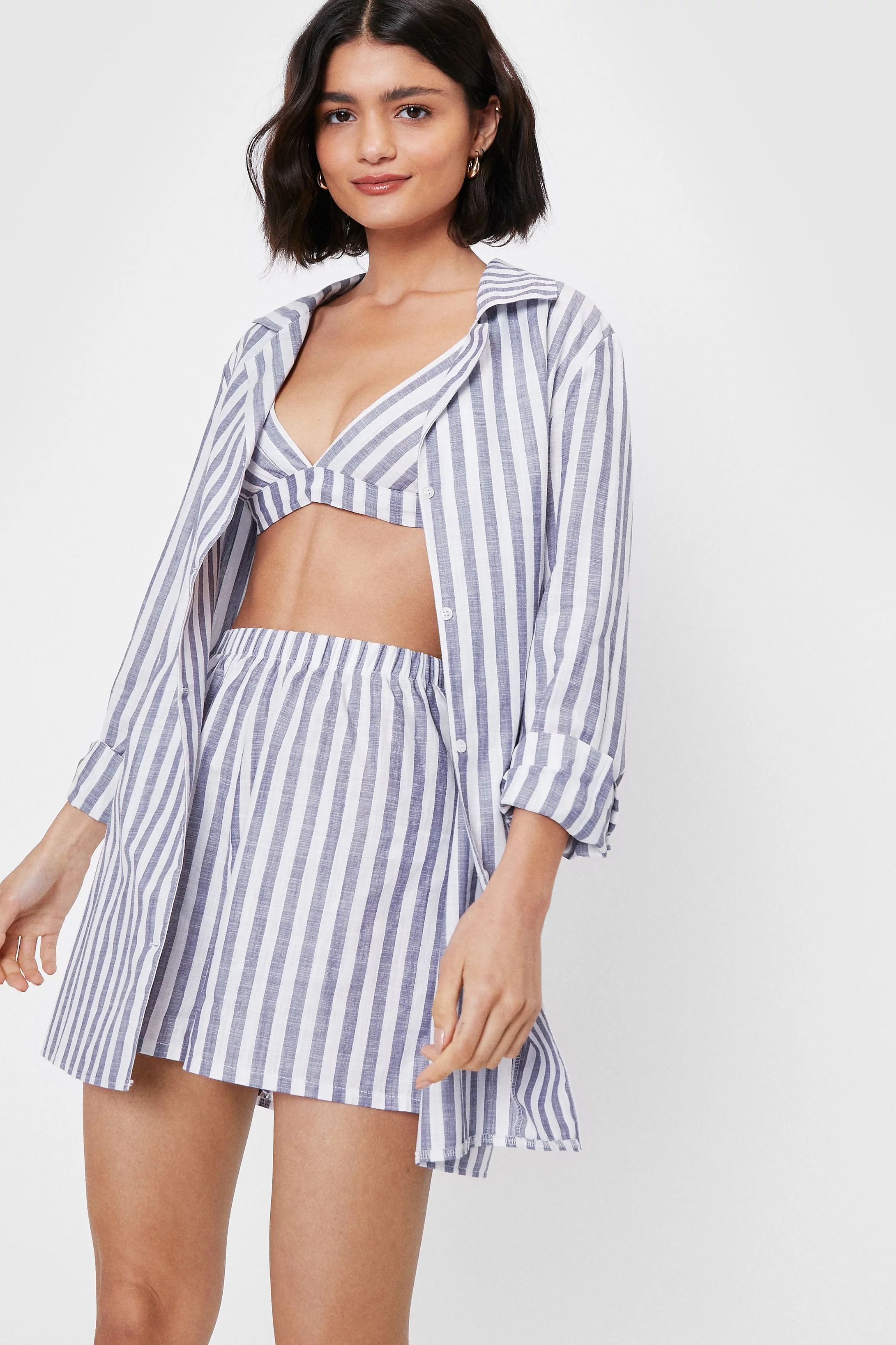 Stripe Print 3 Pc Pajama Shirt and Shorts Set | Nasty Gal (US)