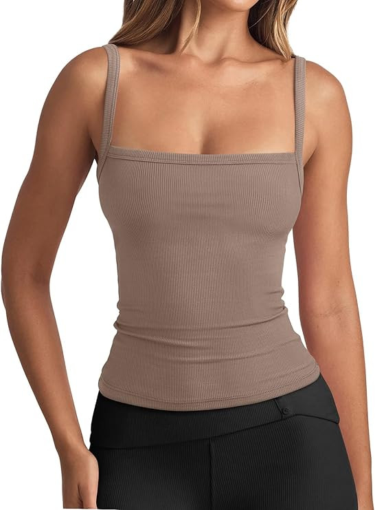 REORIA Women's Square Neck Tank Top Sleeveless Ribbed Basic Crop Tops Going Out Outfits | Amazon (US)