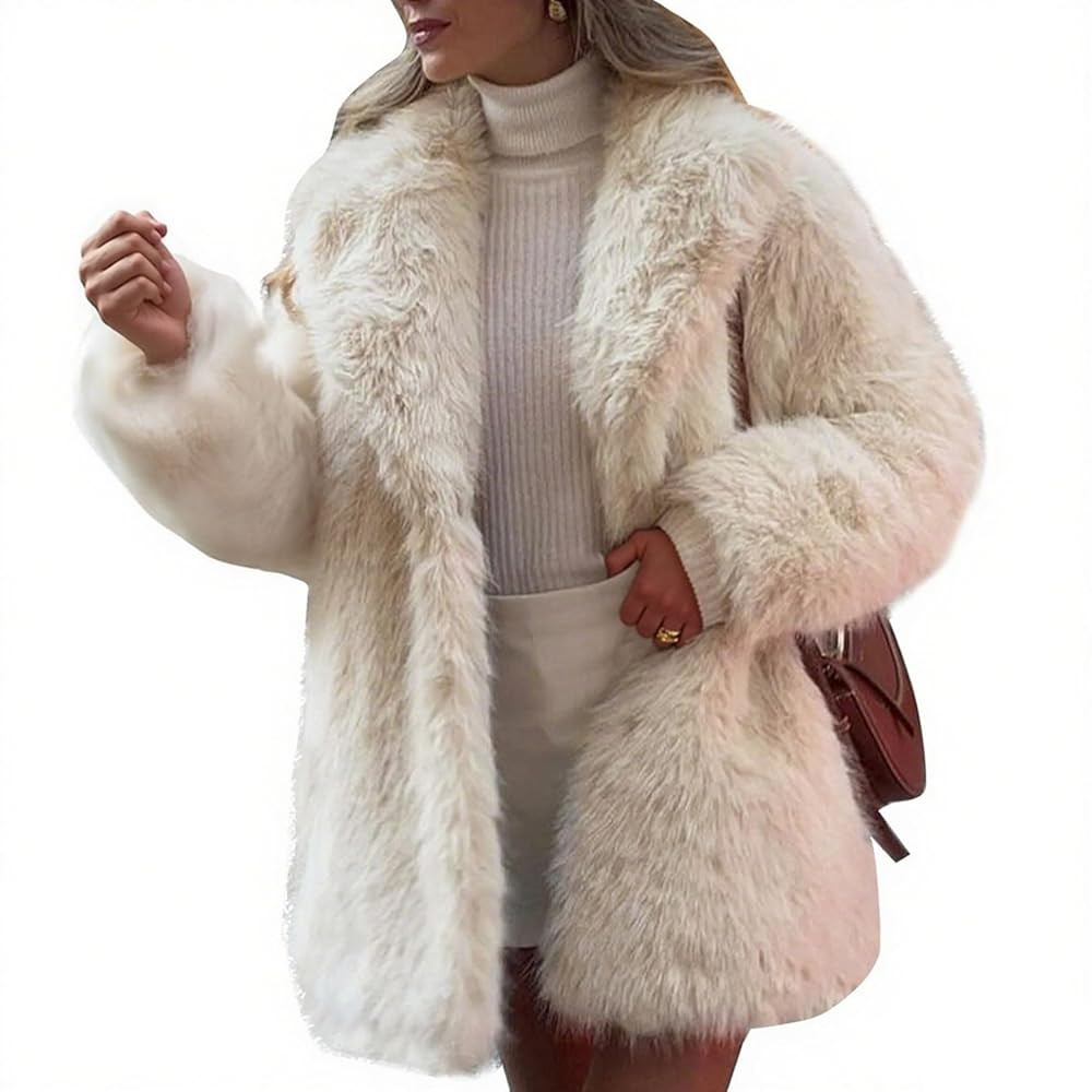 Flygo Womens Long Faux Fur Coats Fluffy Faux Fur Jacket Long Sleeve Lapel Furry Coats Fuzzy Winte... | Amazon (US)