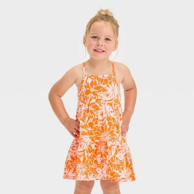 Toddler Girls' Orange Floral Tank Dress - Cat & Jack™ Orange 12M | Target