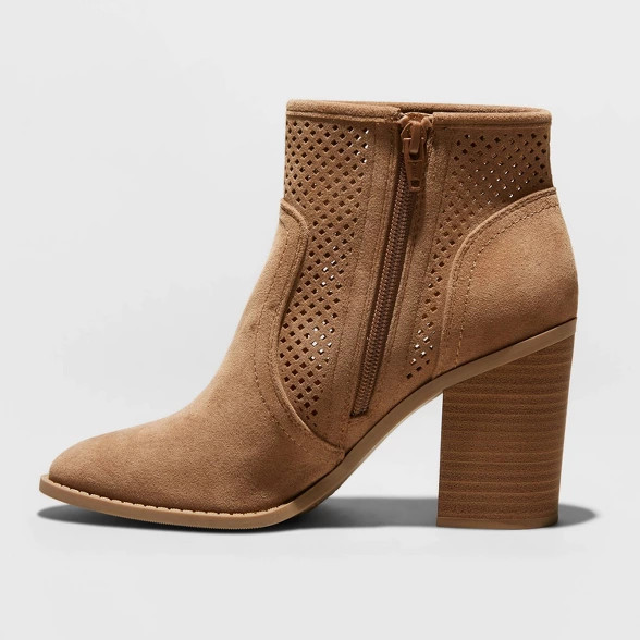 Women's Crissy Microsuede Laser Cut Heeled Bootie - Universal Thread™ | Target