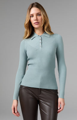 Eliza Ribbed Polo Sweater | Silver Blue Silver Blue / M | Alp N Rock