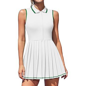 ATTRACO Women Tennis Dresses Ribbed Polo Golf Dress Half Zip Pleated Workout Dress with Built in ... | Amazon (US)