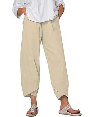Springrain Women's Capri Pants Casual Summer Cotton Cropped Lounge Pants Trousers | Amazon (US)