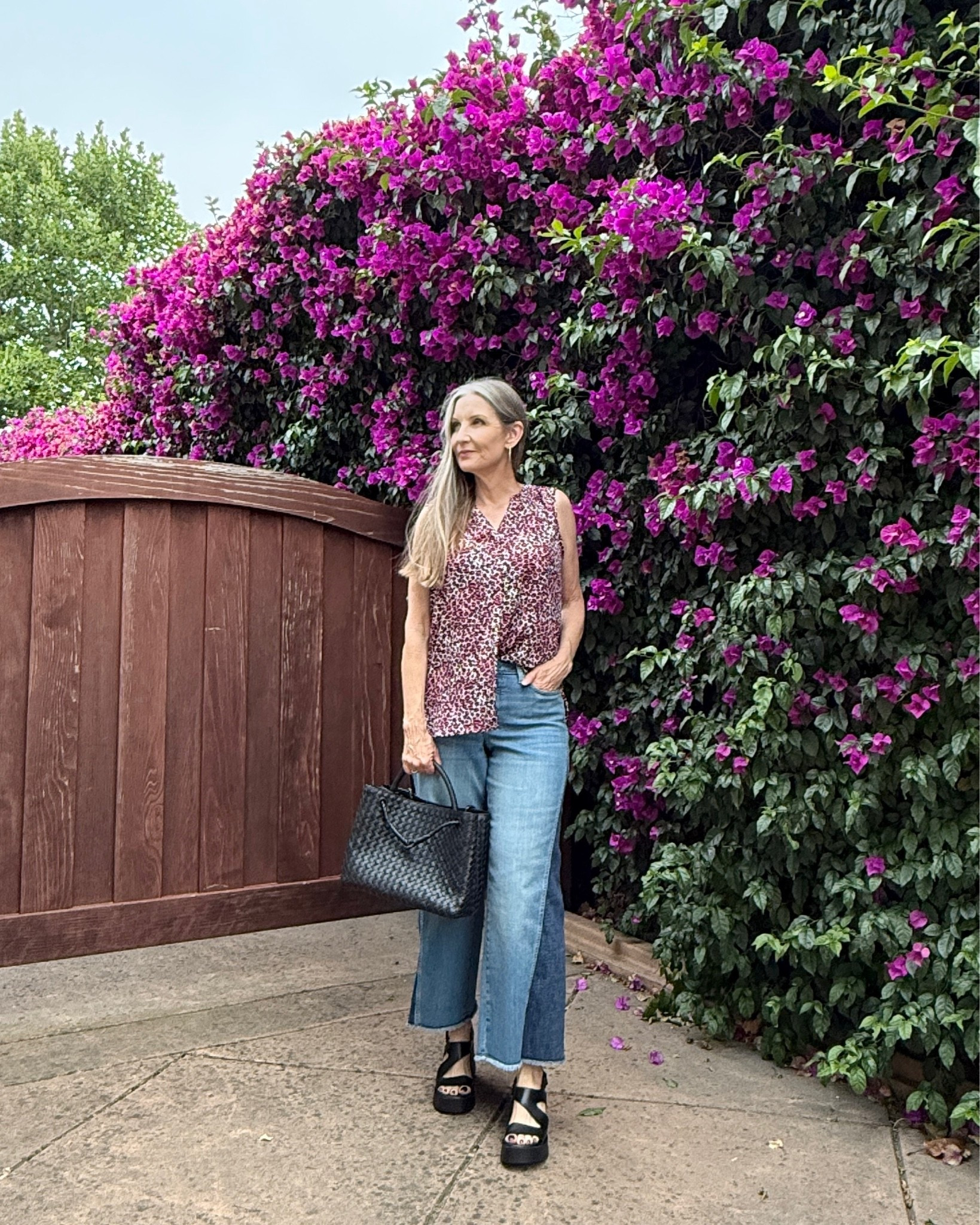 Pink leopard print & groovy jeans for summer fun! #sleevelessblouse #cooljeans 
Size down in jeans!

#LTKOver40 #LTKSeasonal #LTKootd