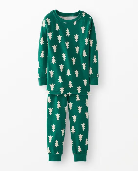 Girls' & Boys' Happy Trees On Green Holiday HannaSoft™ Stretch Pajama Set - Size Little Kids 4 by Hanna Andersson | Hanna Andersson