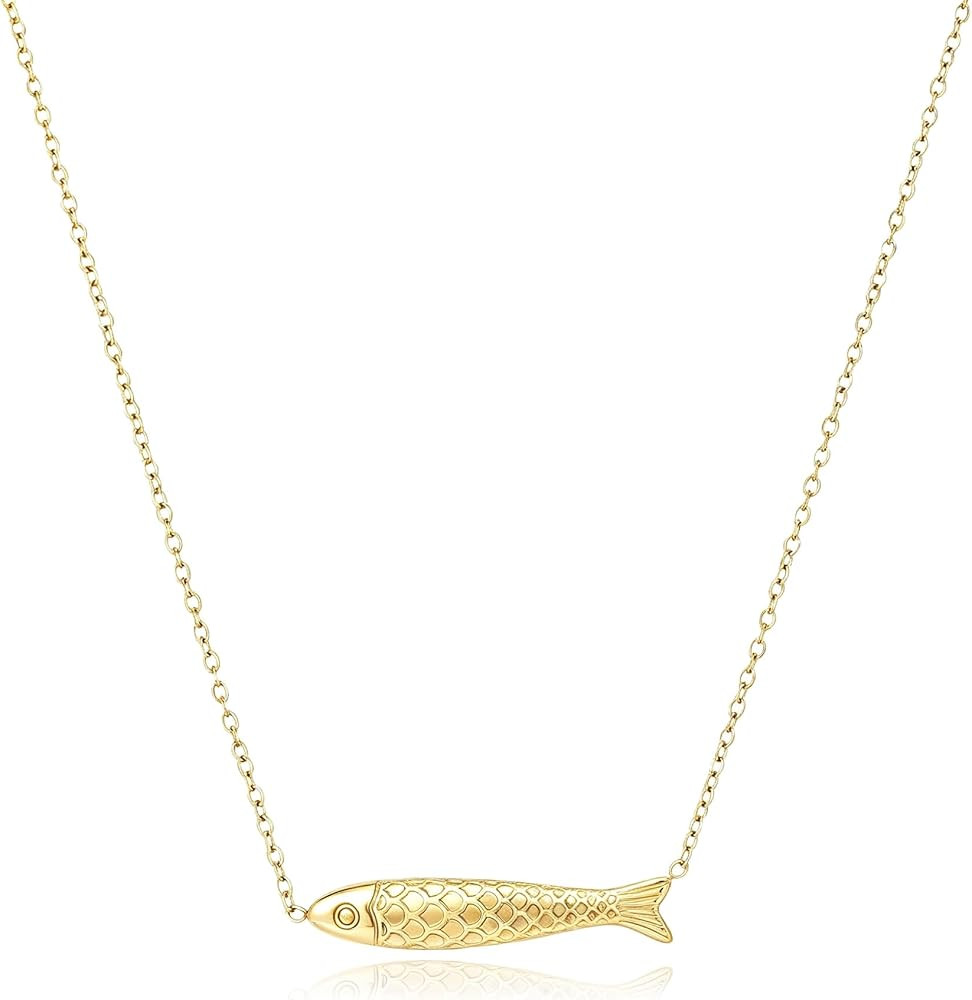 14K Gold Plated Stainless Steel Pendant Necklace for Women, 2 Pendant Styles - Fish & Infinity, S... | Amazon (US)