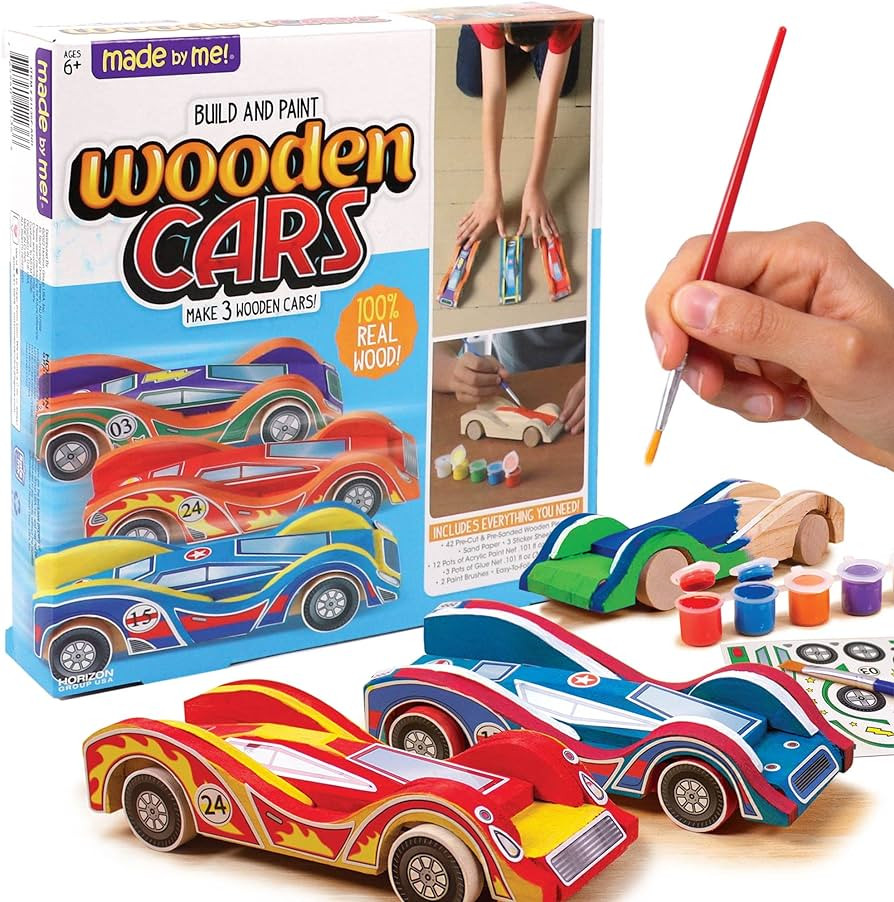 Made By Me Build & Paint Your Own Wooden Cars - DIY Wood Craft Kit, Easy to Assemble and Paint 3 ... | Amazon (US)