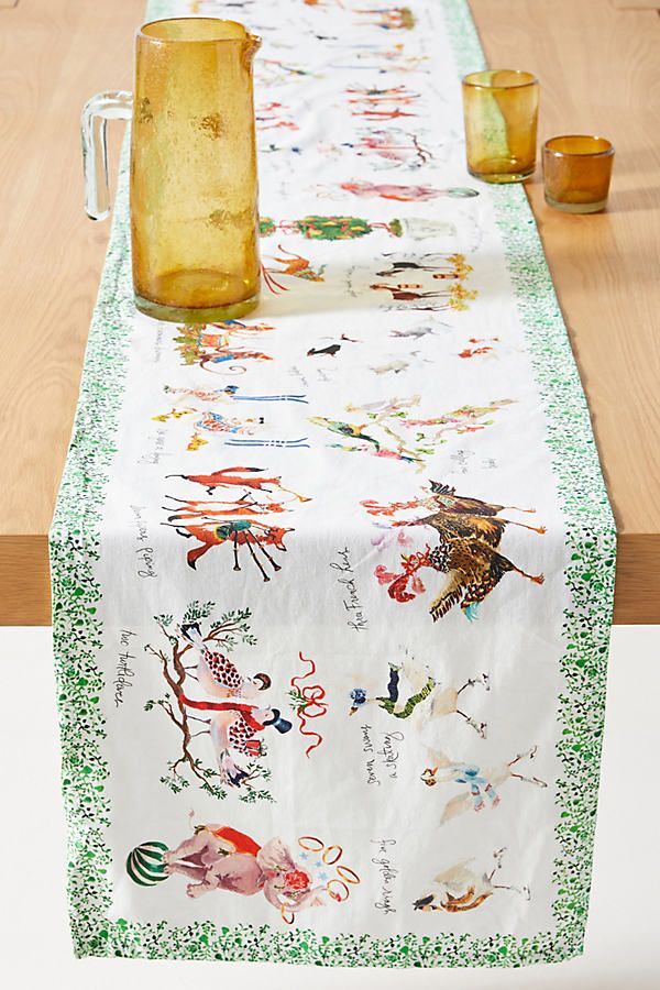 Inslee Fariss Twelve Days of Christmas Menagerie Table Runner By Inslee Fariss in White Size RUNNER | Anthropologie (US)
