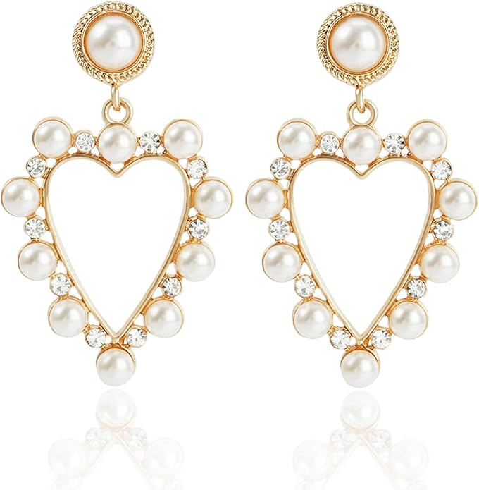 Rosedate Love Dangle Earrings Pearl Heart Earrings Boho Cute Jewelry Gifts for Women Girls | Amazon (US)