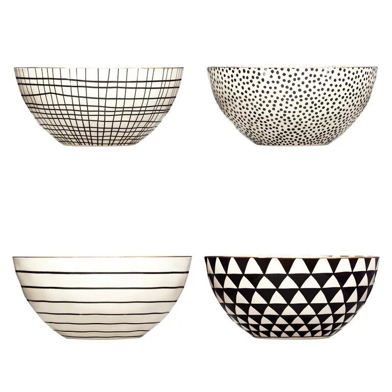 Thyme & Table Servware Black & White Assorted Stoneware Round Bowls, 4 Pack | Walmart (US)