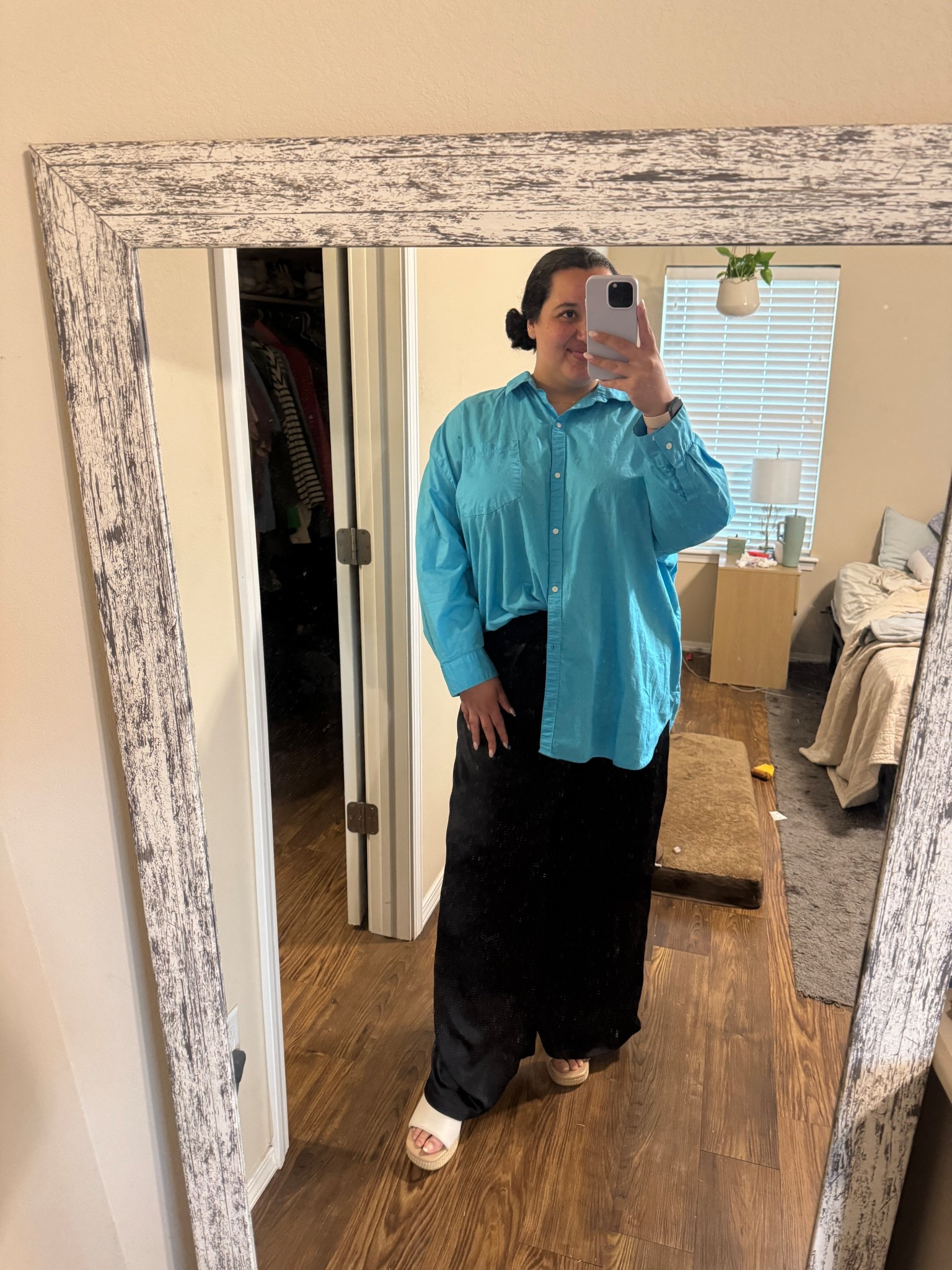 thrifted silk pants and shirt is from old navy last year! 