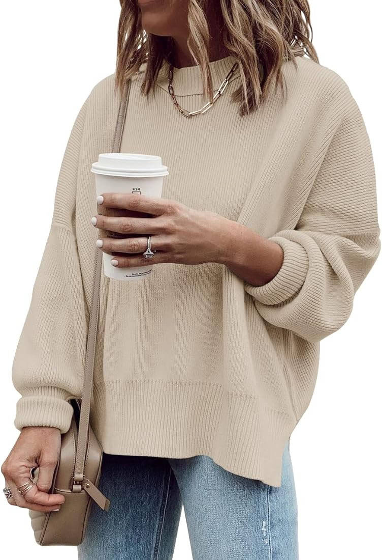 Womens Oversized Tunic Sweaters Fall Slouchy Long Sleeve Ribbed Knit Side Slit Pullover Jumper | Amazon (US)