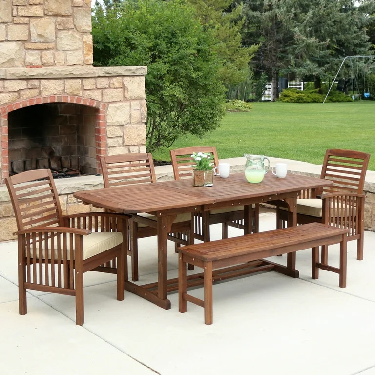 Manor Park 6-Piece Outdoor Patio Dining Set with Cushions, Dark Brown - Walmart.com | Walmart (US)