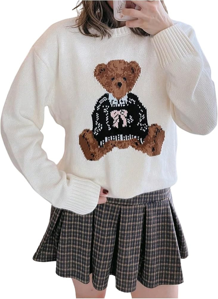 GORGLITTER Women's Teddy Bear Sweater Long Sleeve Cute Crew Neck Chunky Cozy Fall Trendy 2025 Kni... | Amazon (US)