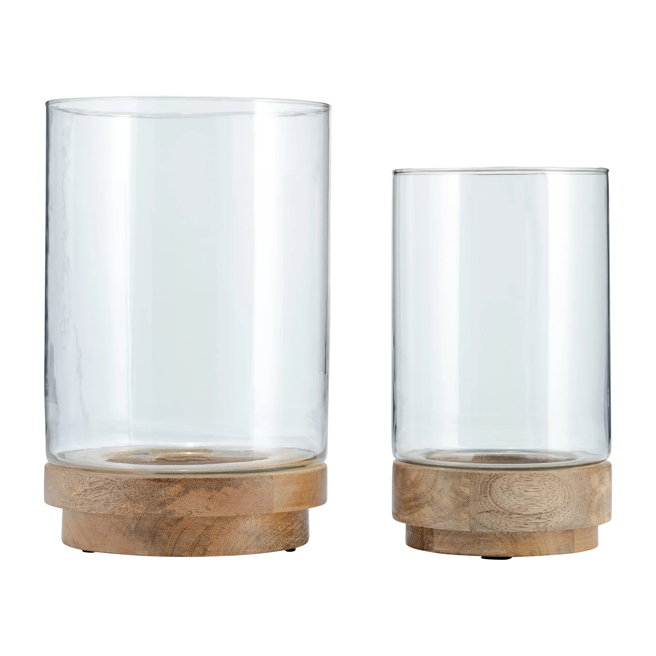 Set of 2 Pillar Candle Holders with Glass Hurricane Covers & Wooden Base - Rustic Home Decor for ... | Walmart (US)