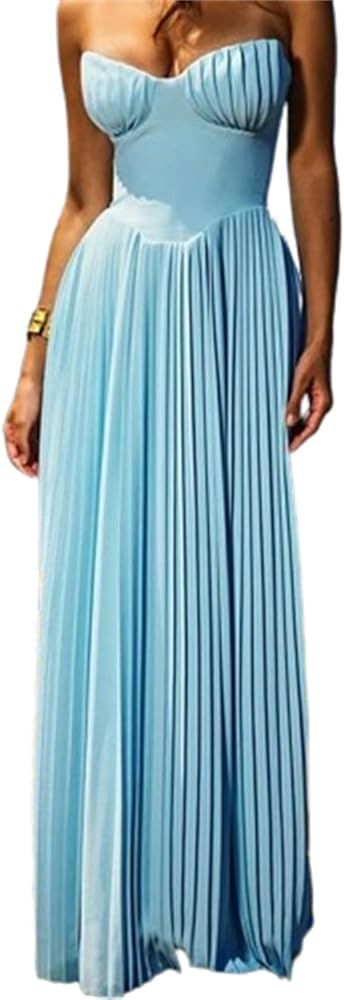 Maxi Dress Corset Dress Pleated Tube Dress Sleeveless Backless Beach Dresses Sexy Off Shoulder St... | Amazon (US)