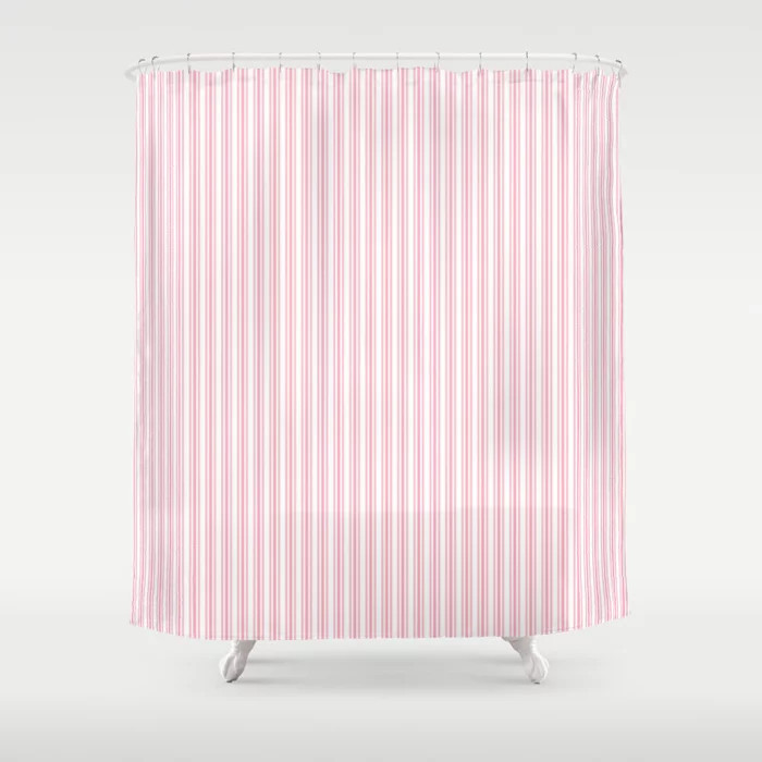 Classic Small Pink Petal French Mattress Ticking Double Stripes Shower Curtain | Society6