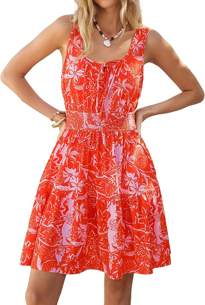 Kate Kasin Floral Mini Summer Dresses for Women 2026, Casual Elastic Waist Boho Sundress,Flowy A-... | Amazon (US)