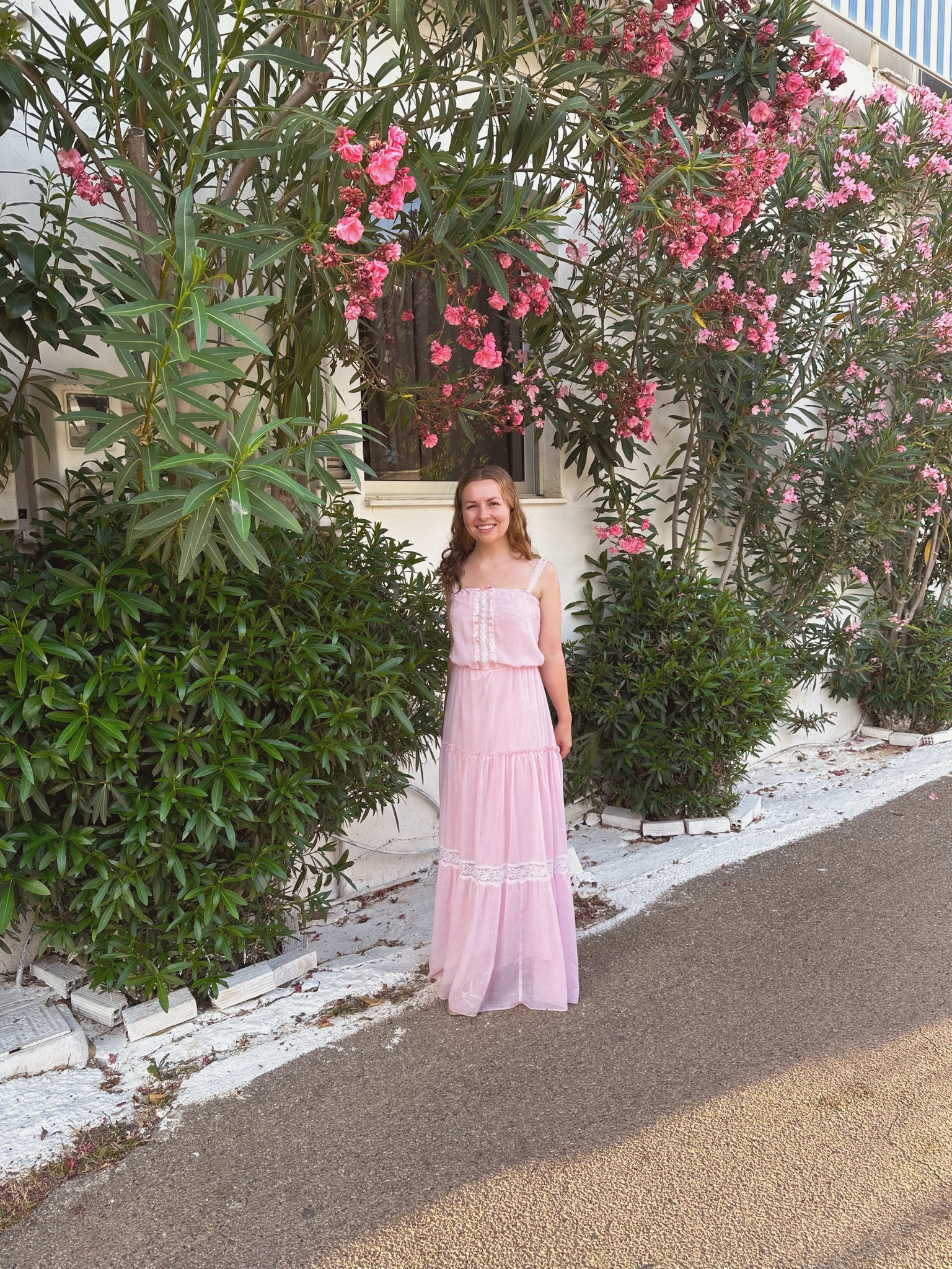 Vintage pink and white maxi lace boho dreamy sun a dress maxi 