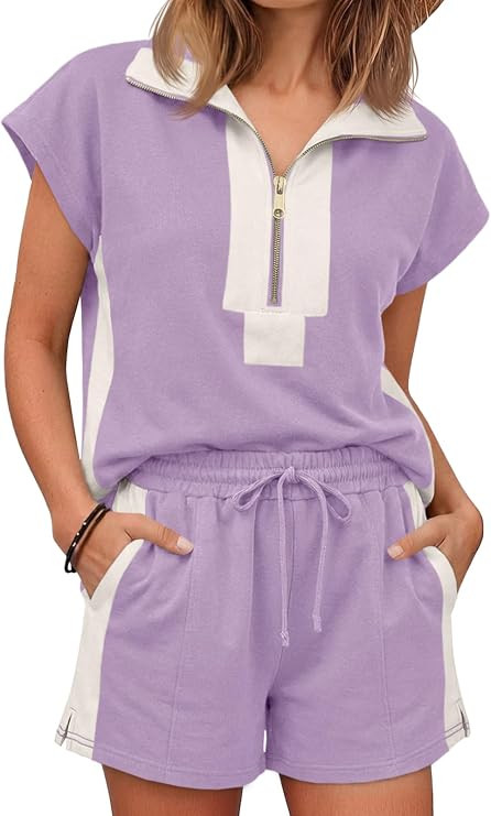Cicy Bell Womens Summer 2 Piece Outfits Half Zip Short Matching Sets | Amazon (US)