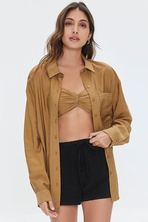 Crepe Button-Front Longline Shirt | Forever 21 (US)