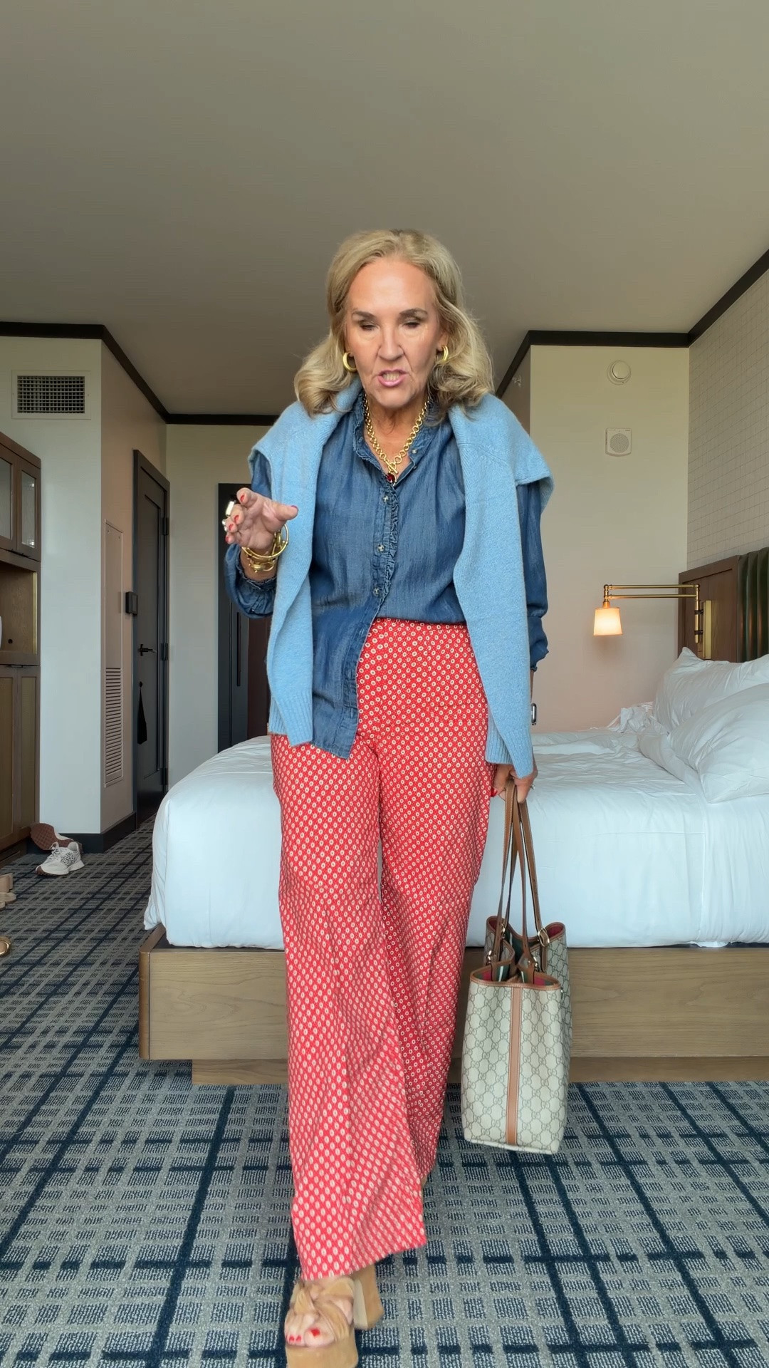 Top medium 
Pants 29 reg 
Suede platforms true to size 
Quince cashmere I love this faded denim blue color! Must have 
Yes my tote is a splurge and I adore it

#LTKOver40 #LTKootd #LTKCon