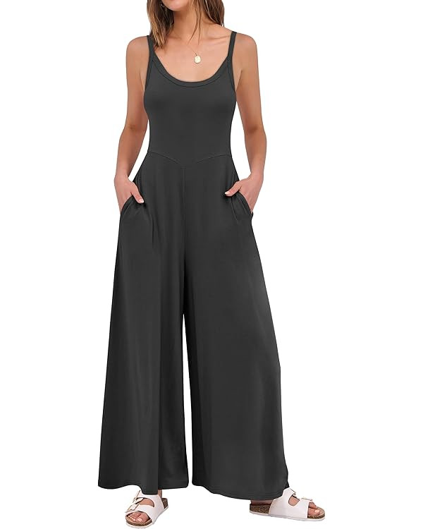 ANRABESS Womens Casual Loose Sleeveless Jumpsuits Dressy Wide Leg Adjustable Strap Rompers 2025 S... | Amazon (US)