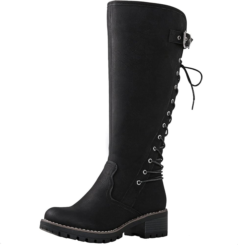 GLOBALWIN Women's Lace Up Back Knee High Fashion Boots | Amazon (US)