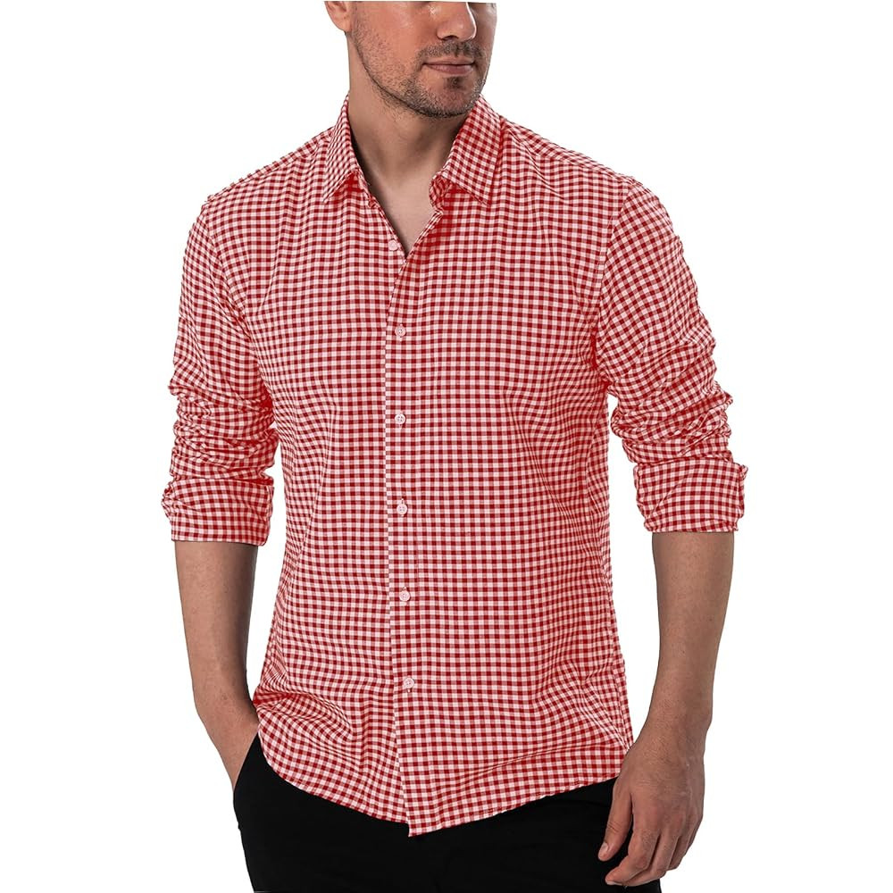 Manwan walk Men's Plaid Button Down Shirts Regular Fit Long Sleeve Casual Business Shirts | Amazon (US)