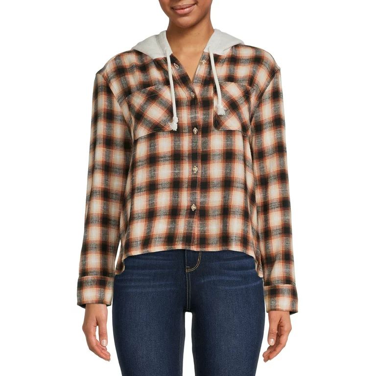 Time And Tru Women's Crop Hooded Flannel | Walmart (US)