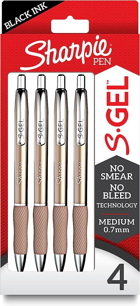 SHARPIE S-Gel, Gel Pens, Sleek Metal Barrel, Champagne, Medium Point (0.7mm), Black Ink, 4 Count | Amazon (US)