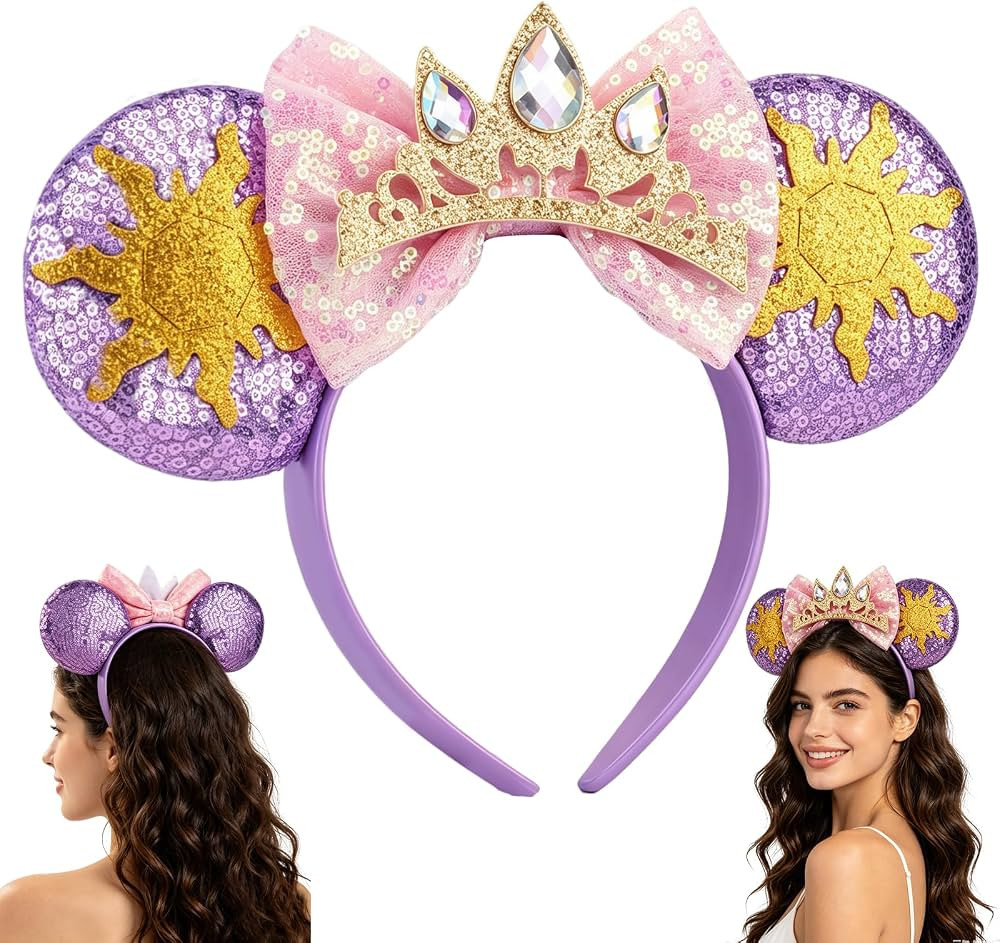 Mouse Ear Headbands Princess with Bow, Crown, Sequin Ears for Women & Girls | Amazon (US)