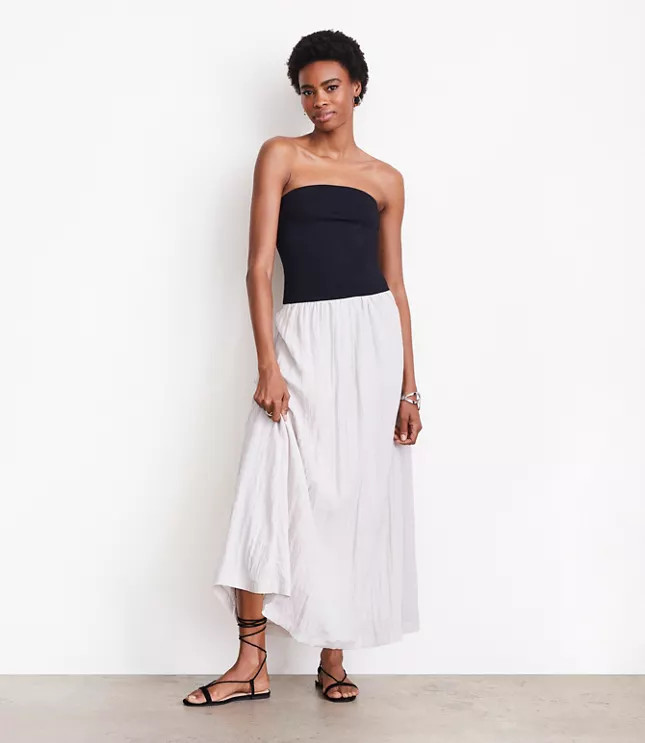 LOFT Versa Strapless Mixed Media Maxi Dress | LOFT