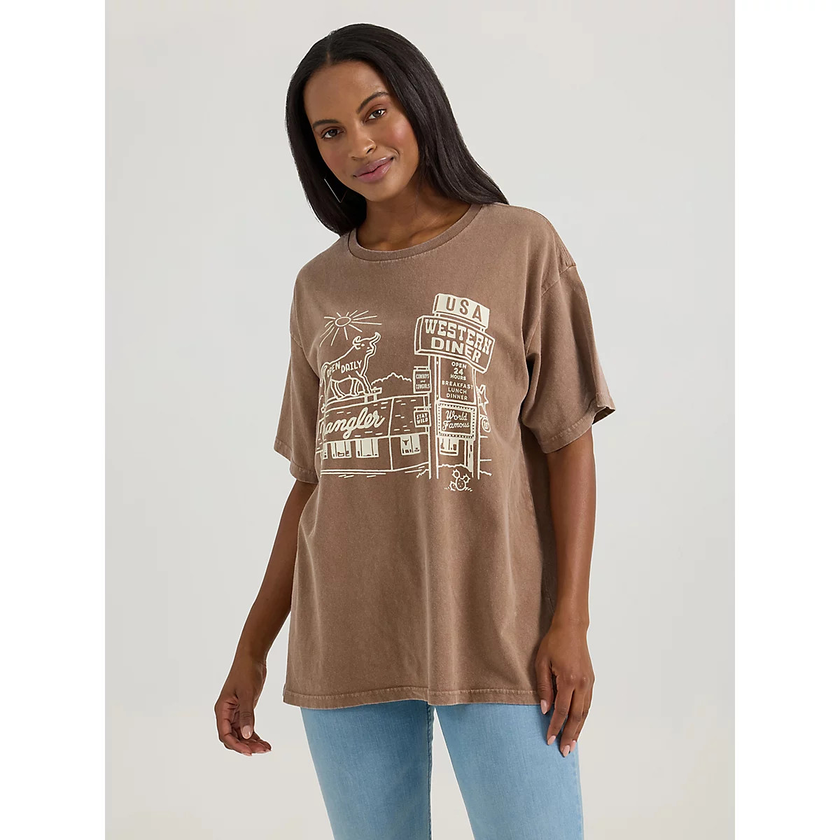 Women's Acid Wash Graphic Oversized Tee in Rawhide Mineral Wash | Wrangler