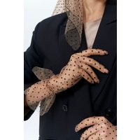 Tulle Gloves, Beige Black Polka Dot Lace Opera Girls Nylon Transparent Mesh Satin Vintage Retro Elbow Ruffle Sheer Handmade Glove For Women | Etsy (US)