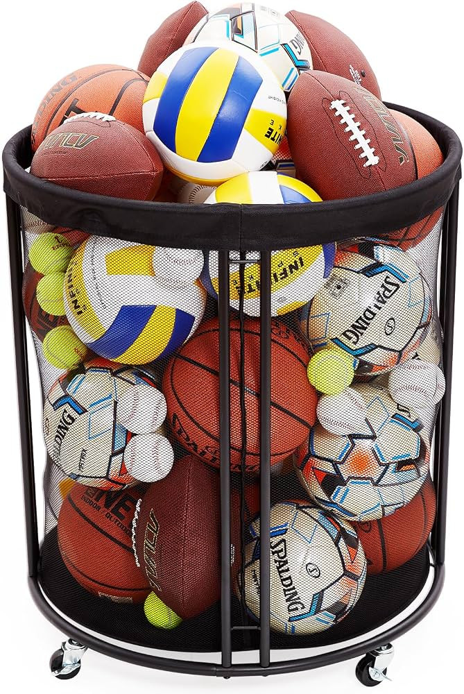Ball Storage Bin, Sports Ball Storage Cart, Ball Holder with Wheels for Basketball, Soccer, Garag... | Amazon (US)
