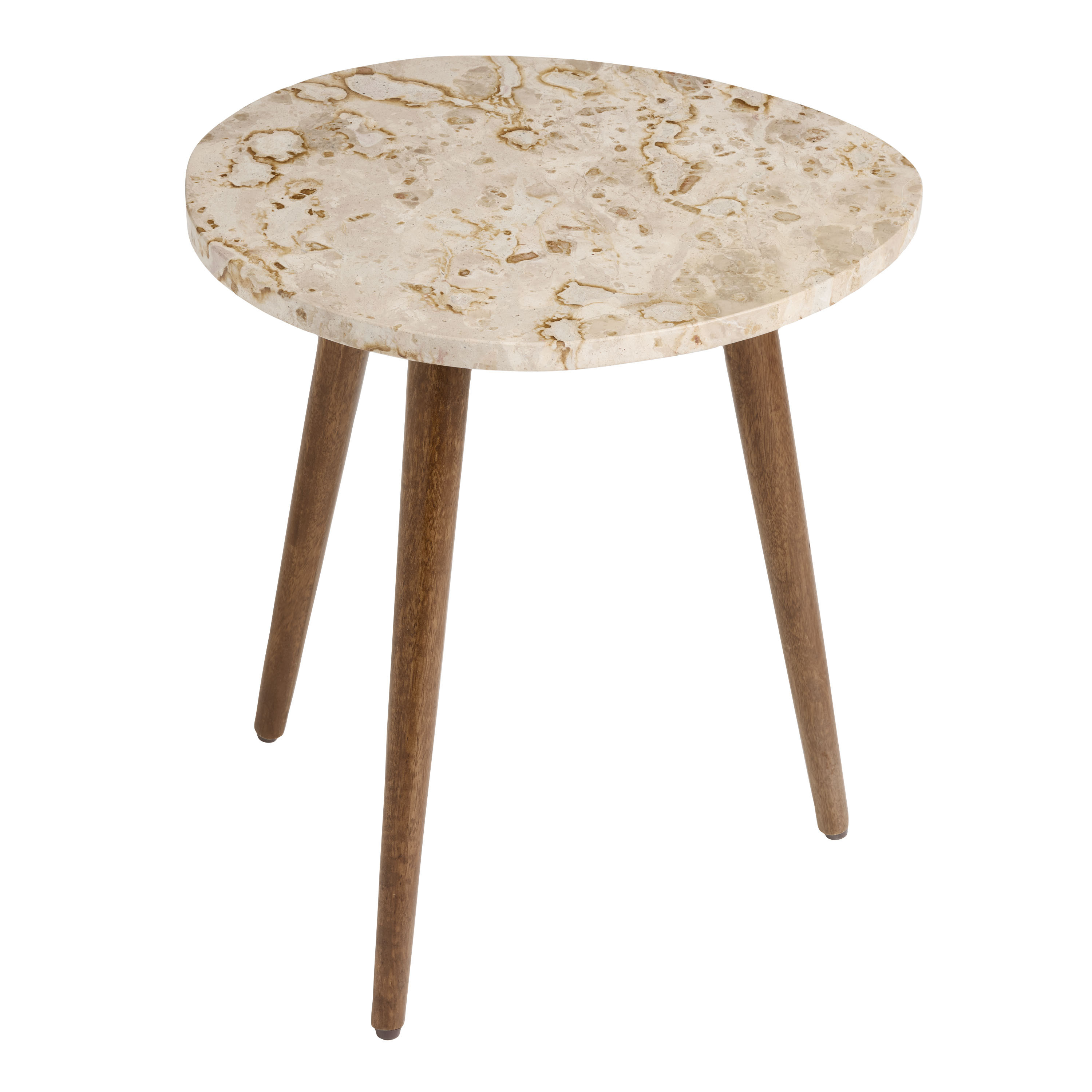 Renzo Rounded Leopard Stone and Wood End Table | World Market
