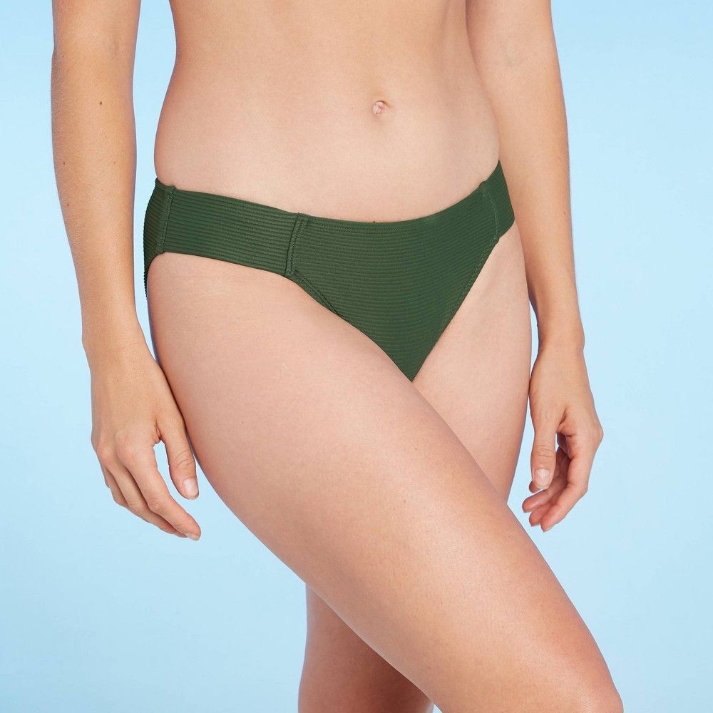 Women's Soft Ribbed Tab Modern Coverage Hipster Bikini Bottom - Kona Sol Dark Green S | Target
